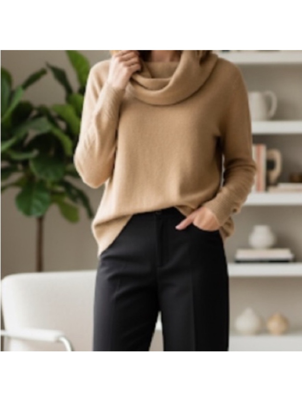 Jigsaw Wool Cowl Neck Sweater Tan Size Medium
